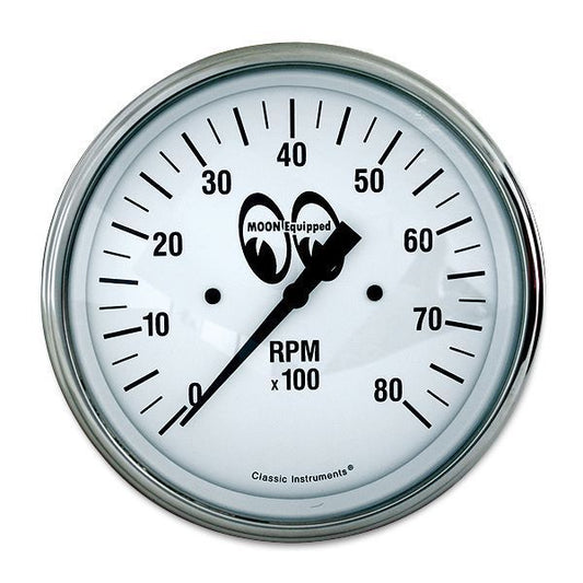 Mooneyes MNMPG3308WH 3-3/8" Electric Tachometer 0-8000Rpm White Face