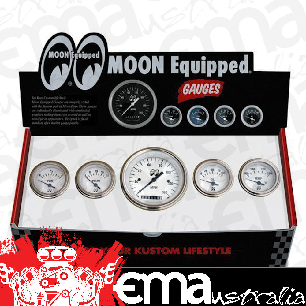 Mooneyes MNMPG35005WH 5 White Gauge Set 3-3/8" Speedo 4 x 2" Accessories Gauges