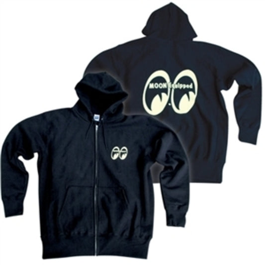 Mooneyes MNMQS06BKS Moon Equipped Zip-Up Hoodie Black Small