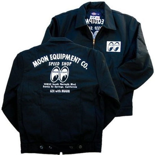 Mooneyes MNMQW001BKLG Black Speed Shop Mechanics Jacket Size Large