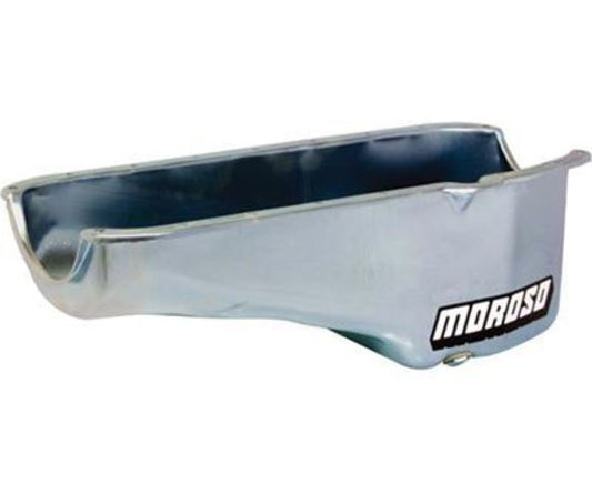 Moroso MO20180 Deep Sump Oil Pan; 6 Qt.; Wet Sump; Trapdoor Baffling; Driver Side Dipstick; Chevrolet Small Block; Clear Zinc Steel;