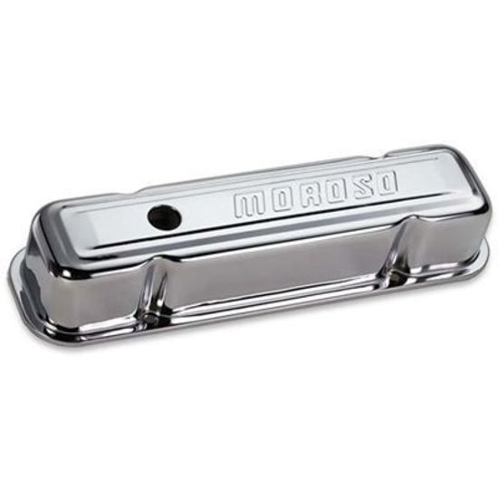 Moroso MO68281 Valve Covers Tall Steel Chrome Logo Logo Pontiac V8 Pair