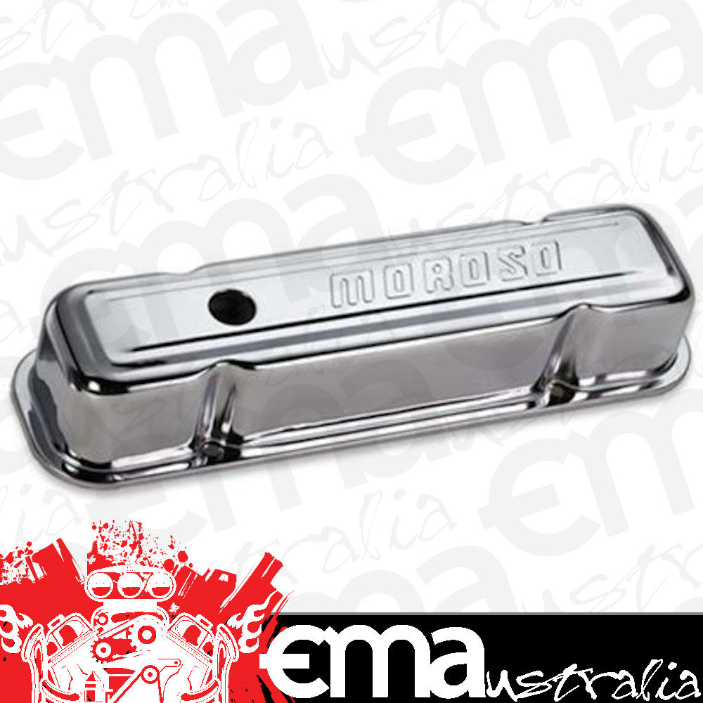 Moroso MO68281 Valve Covers Tall Steel Chrome Logo Logo Pontiac V8 Pair