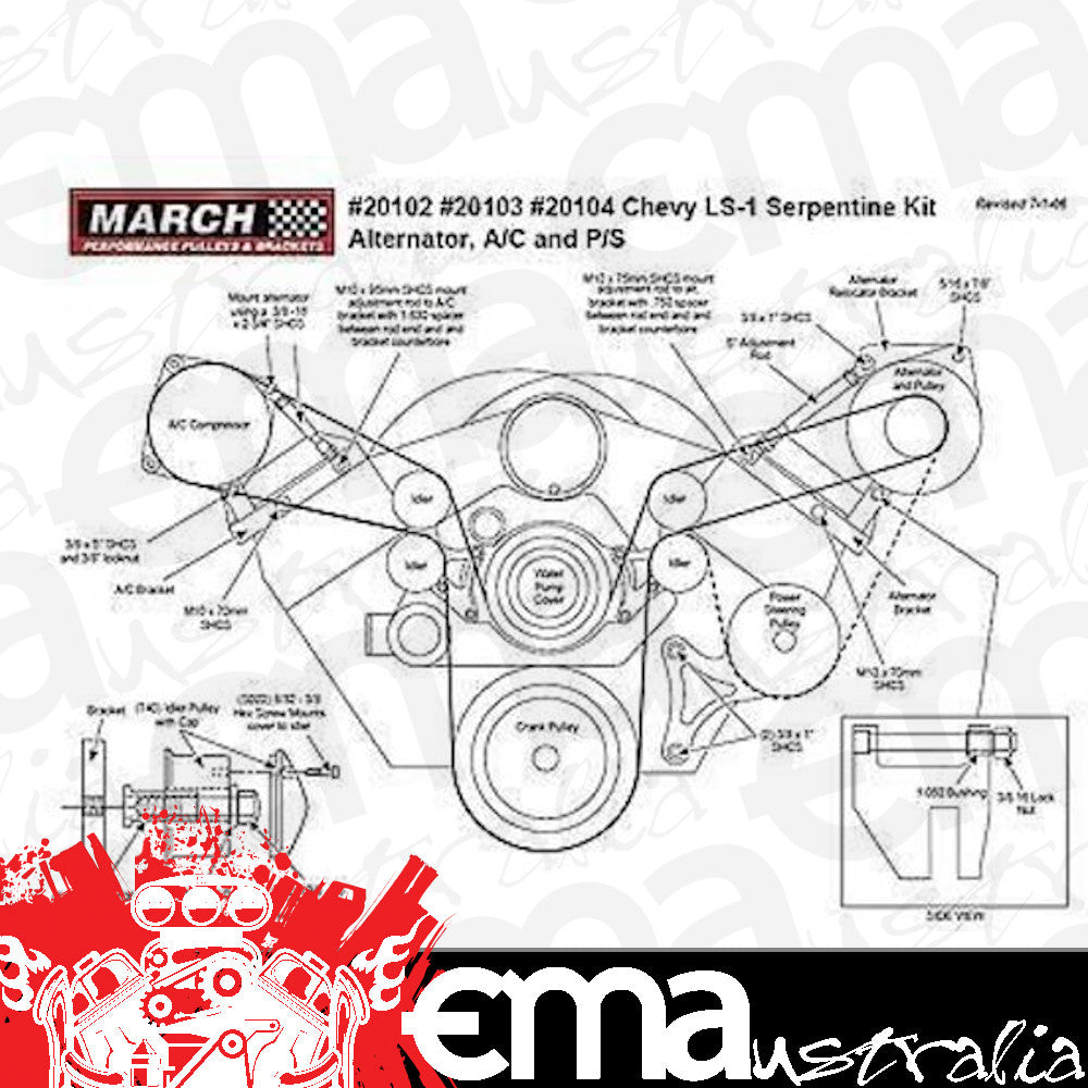 March Performance Products MPP20103 March Performance Serpentine Kit Chev/Holden LS1-Ls7 Alternator Air/Con