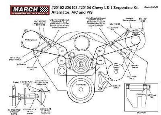 March Performance Products MPP20103 March Performance Serpentine Kit Chev/Holden LS1-Ls7 Alternator Air/Con