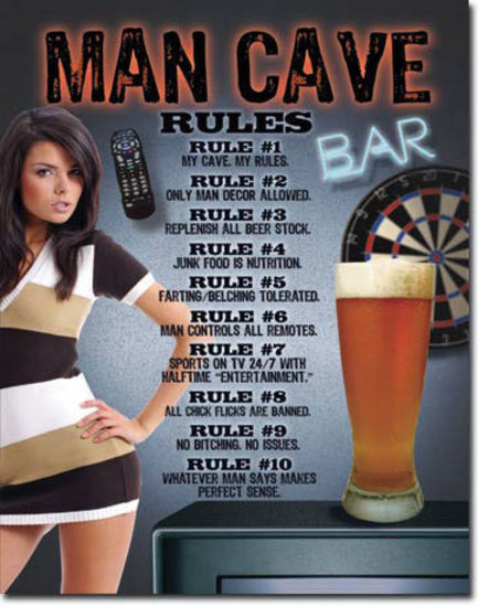 Metal Sign MSI-1713 The Man Cave Rules 16" x 12.5"