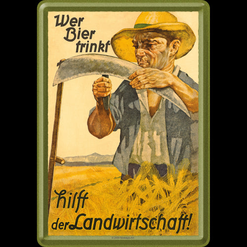 Nostalgic-Art 5116593 Metal Card Who Drinks Beer helps Agriculture