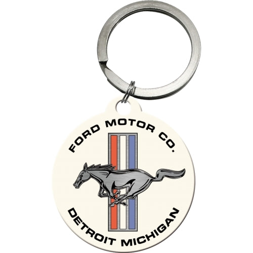 Nostalgic-Art 5148041 Keyring Round Ford Mustang - Horse and Stripes Logo