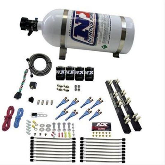 Nitrous Express NX80009-10 Nitrous System Shark Direct Port Nitrous System w/10 lb Bottle/Brackets 8 Cyl. Soft Line w/Rails Gasoli