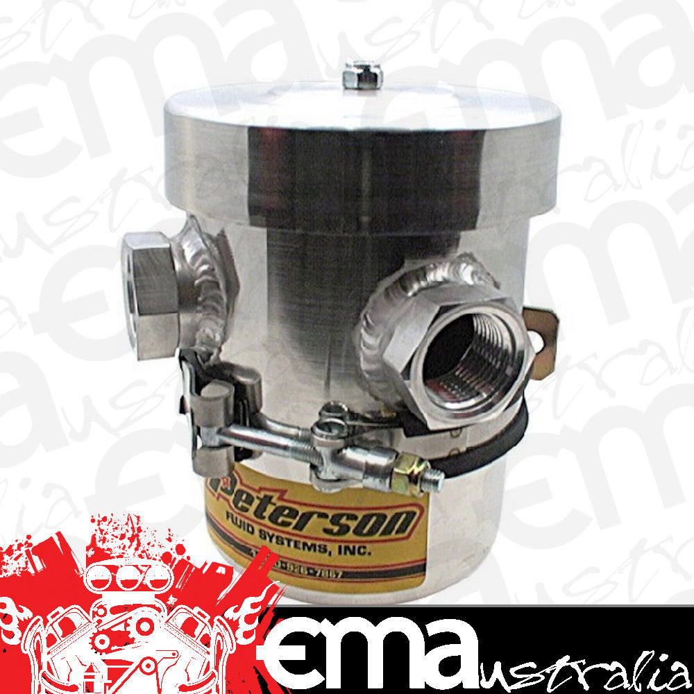 Peterson PFS08-0400 Oil Breather Catch Can Spun Aluminium -12 Female Ports With -6 Drain Plug