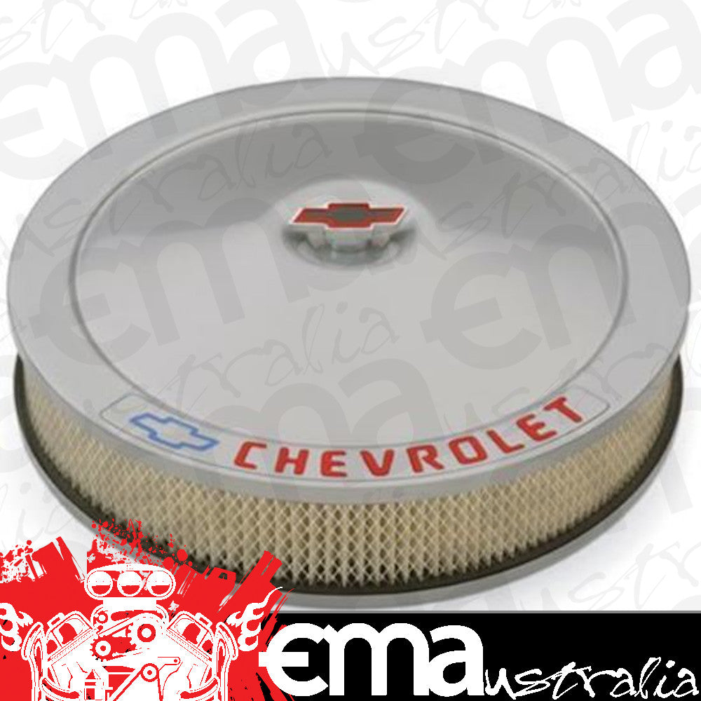 Proform PR141-362 Chevrolet & Bowtie Emblem' 14' Classic Metallic Gray Air Cleaner Kit w/ Bowtie Center Nut
