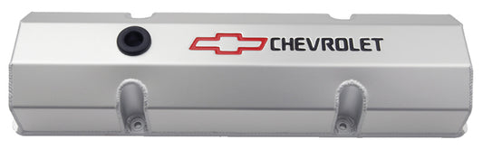 Proform PR141-801 Fabricated Aluminium Valve Covers w/ Holes Clear Anodized suit SB Chev w/ Chevrolet Logo & Bowtie Emblem