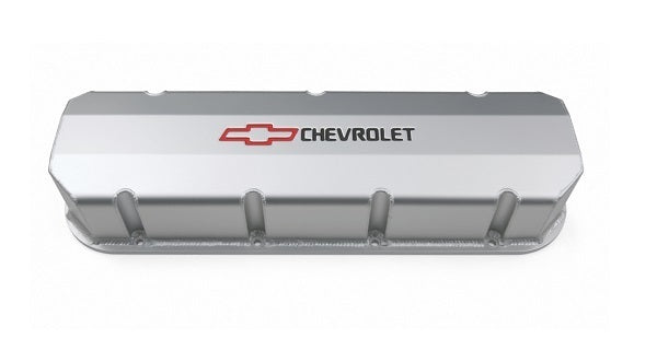 Proform PR141-805 Fabricated Aluminium Valve Covers Clear Anodized suit BB Chev w/ Chevrolet Logo & Bowtie Emblem No Holes