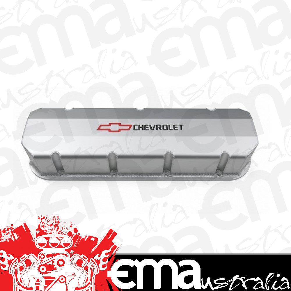 Proform PR141-805 Fabricated Aluminium Valve Covers Clear Anodized suit BB Chev w/ Chevrolet Logo & Bowtie Emblem No Holes