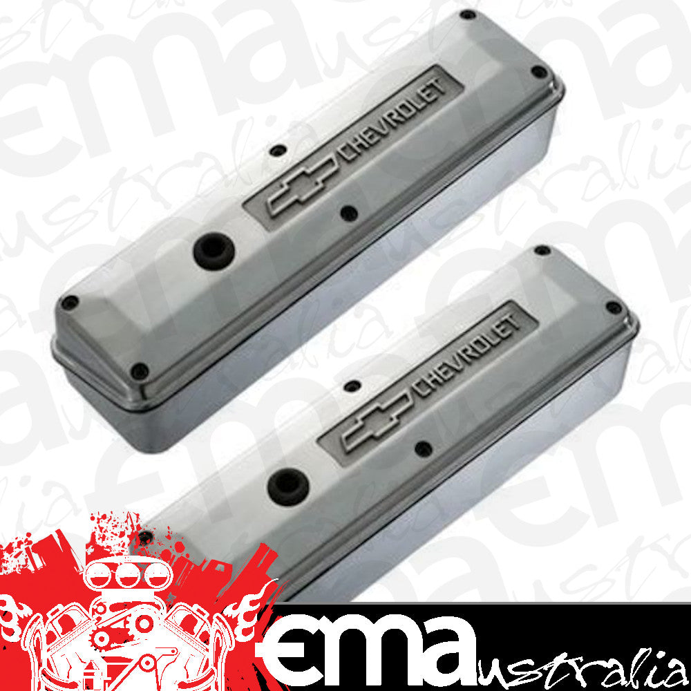 Proform PR141-913 'Chevrolet & Bowtie Emblem' S/B 2-Piece Valve Cover Set Raised Emblem Polished Patented.