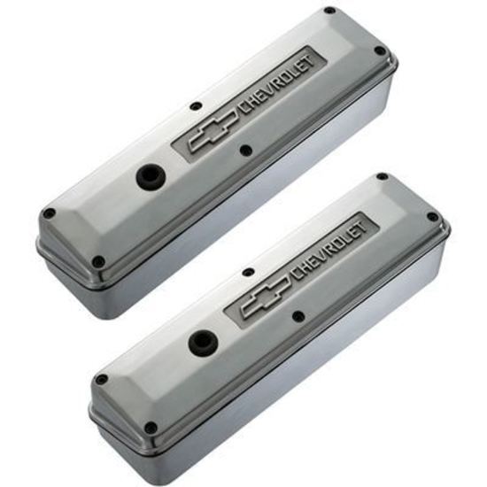 Proform PR141-913 'Chevrolet & Bowtie Emblem' S/B 2-Piece Valve Cover Set Raised Emblem Polished Patented.