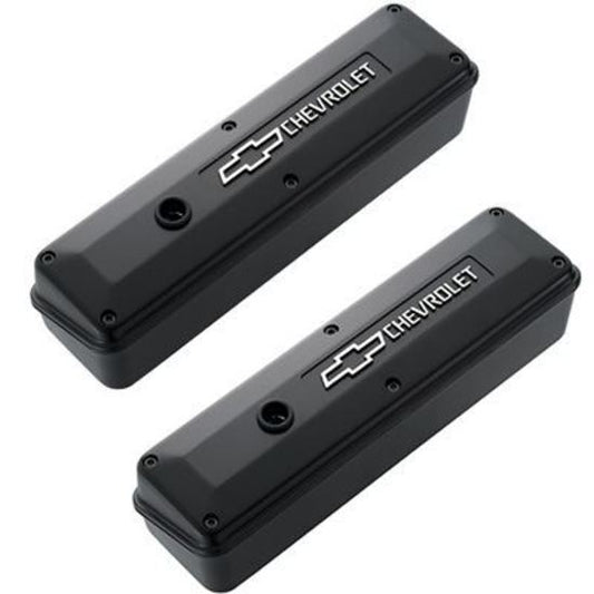 Proform PR141-914 'Chevrolet & Bowtie Emblem' S/B 2-Piece Valve Cover Set Raised Emblem Black Patented.