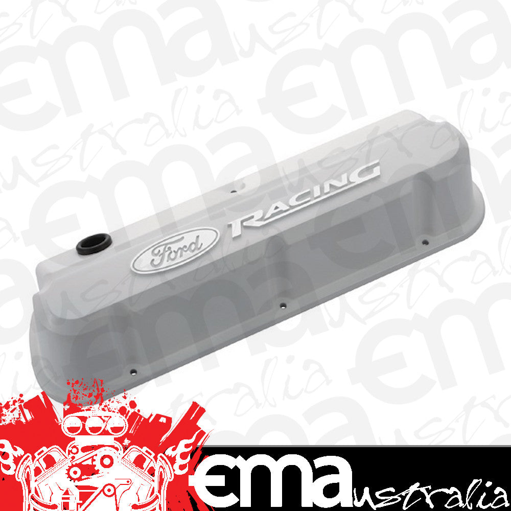 Proform PR302-142 Die-Cast Aluminium Slant Edge Valve Covers White suit SB Ford 289-351 Windsor w/ Raised Ford Racing Logo