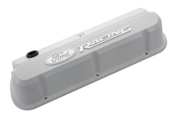 Proform PR302-142 Die-Cast Aluminium Slant Edge Valve Covers White suit SB Ford 289-351 Windsor w/ Raised Ford Racing Logo