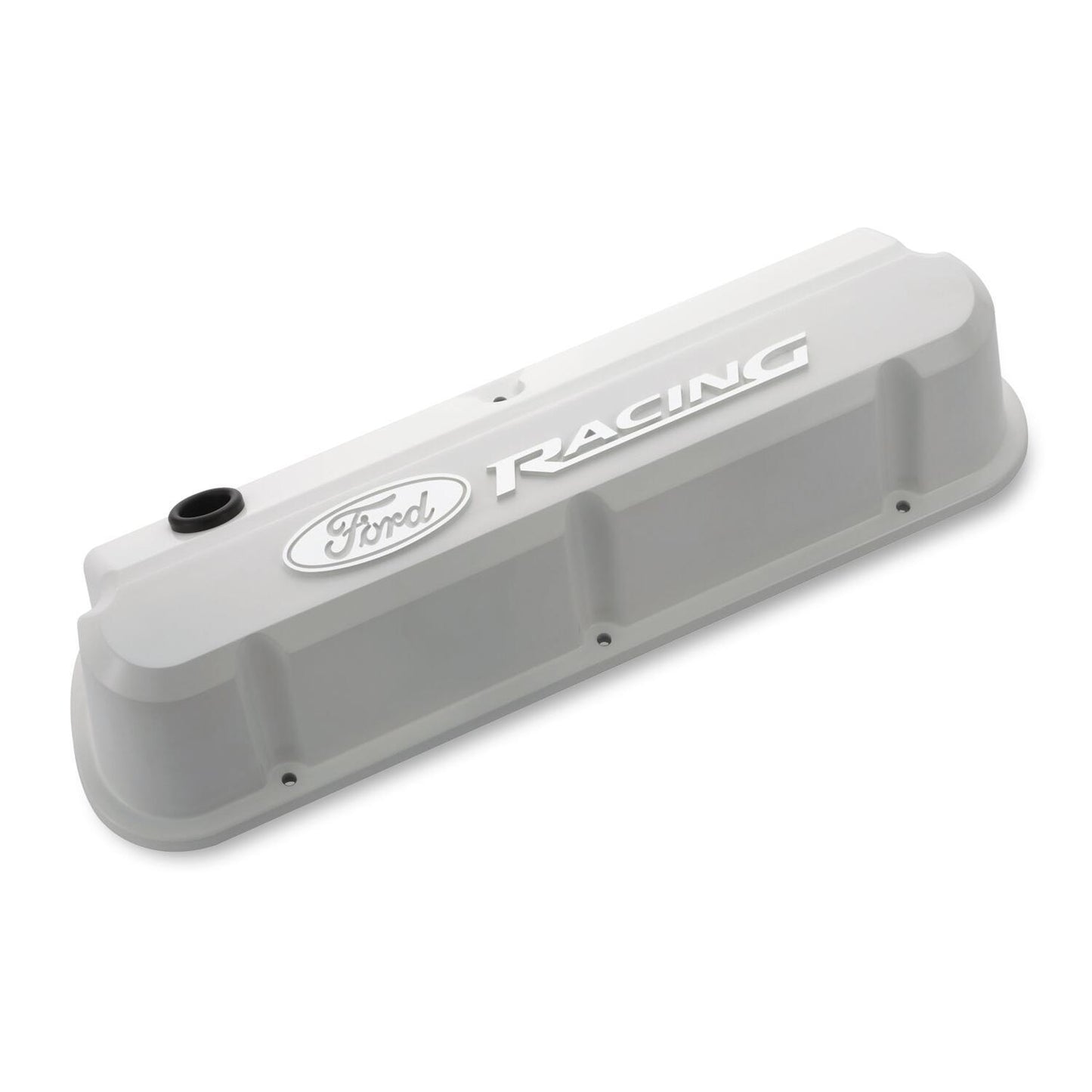 Proform PR302-142 Die-Cast Aluminium Slant Edge Valve Covers White suit SB Ford 289-351 Windsor w/ Raised Ford Racing Logo