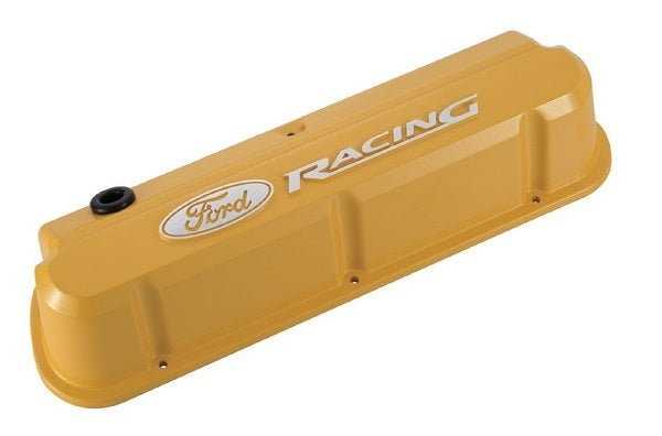 Proform PR302-144 Die-Cast Aluminium Slant Edge Valve Covers Yellow suit SB Ford 289-351 Windsor w/ Raised Ford Racing Logo