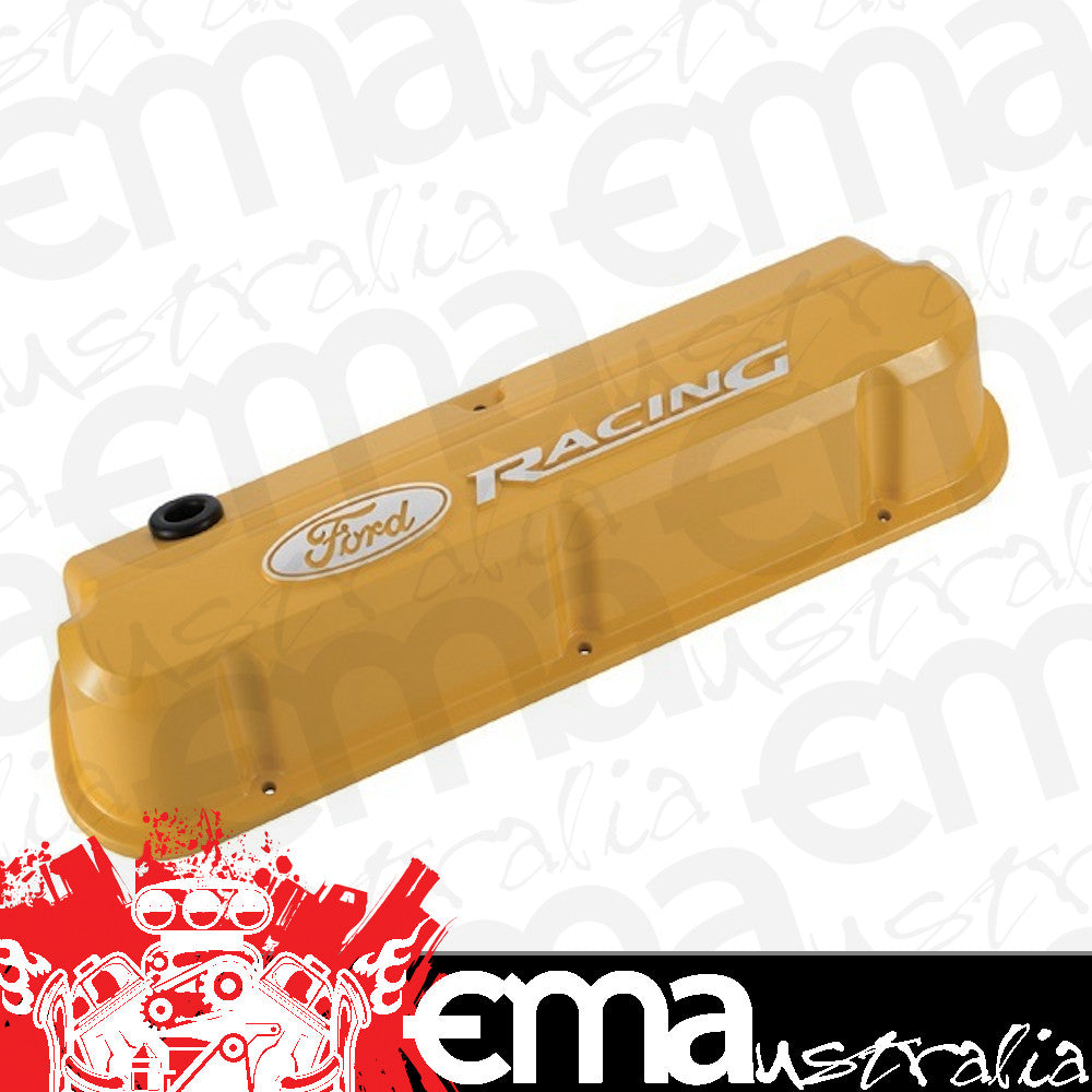 Proform PR302-144 Die-Cast Aluminium Slant Edge Valve Covers Yellow suit SB Ford 289-351 Windsor w/ Raised Ford Racing Logo