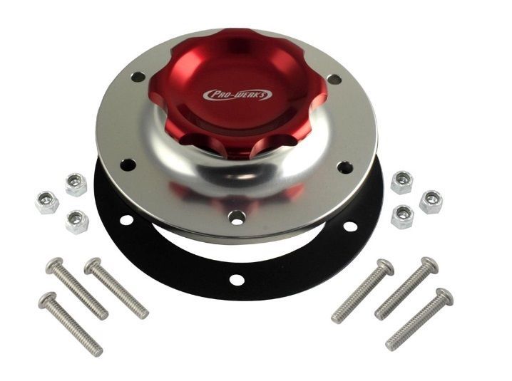 Pro Werks PWC73-706 2-3/4" Red Fill Cap w/ Silver Aluminum 6 Hole Fuel Cell Bu