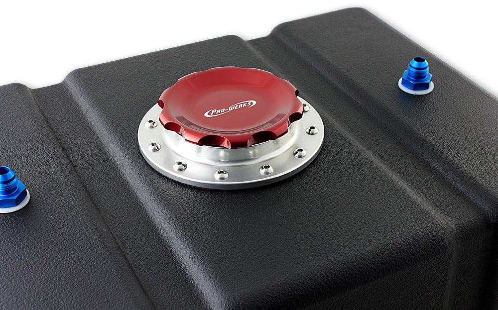Pro-Werks PWC74-716 4-1/4 In. Red Fill Cap w/ Silver Aluminum 12 Hole Fuel Cell Bung