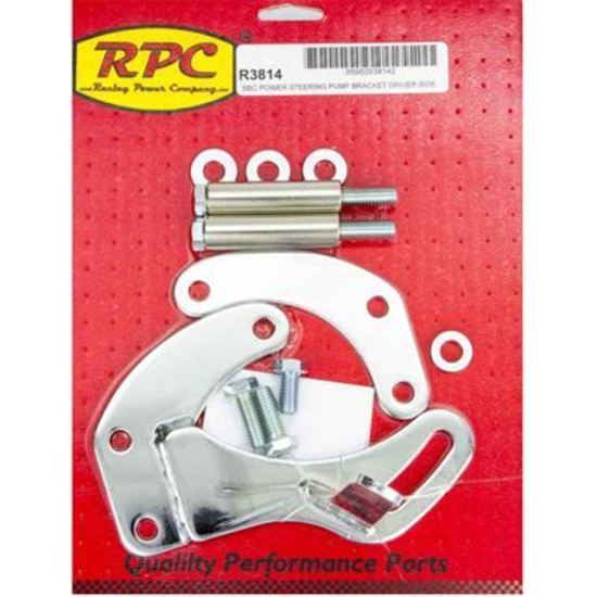 RPC RPCR3814 Saginaw Power Steering Bracket Small Block Chevrolet Short Water Pump Incl Hardware Chrome