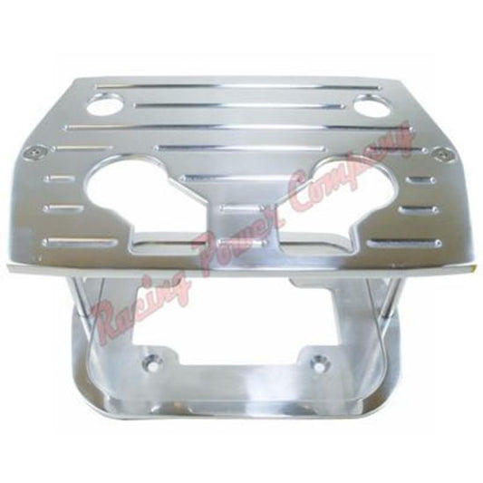 RPC RPCR6323C Billet Aluminium Battery Tray for Optima Group 34/78 Batteries Red/Blue/Yellow Tops Chrome/Ball-Milled