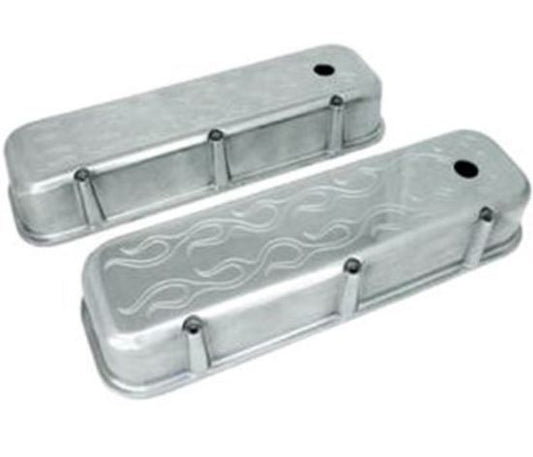 RPC RPCR6330x Chev 65-95 Big Block Flamed w/Hole 3-11/16' Tall Polished Finish Baffled Aluminium Valve Covers