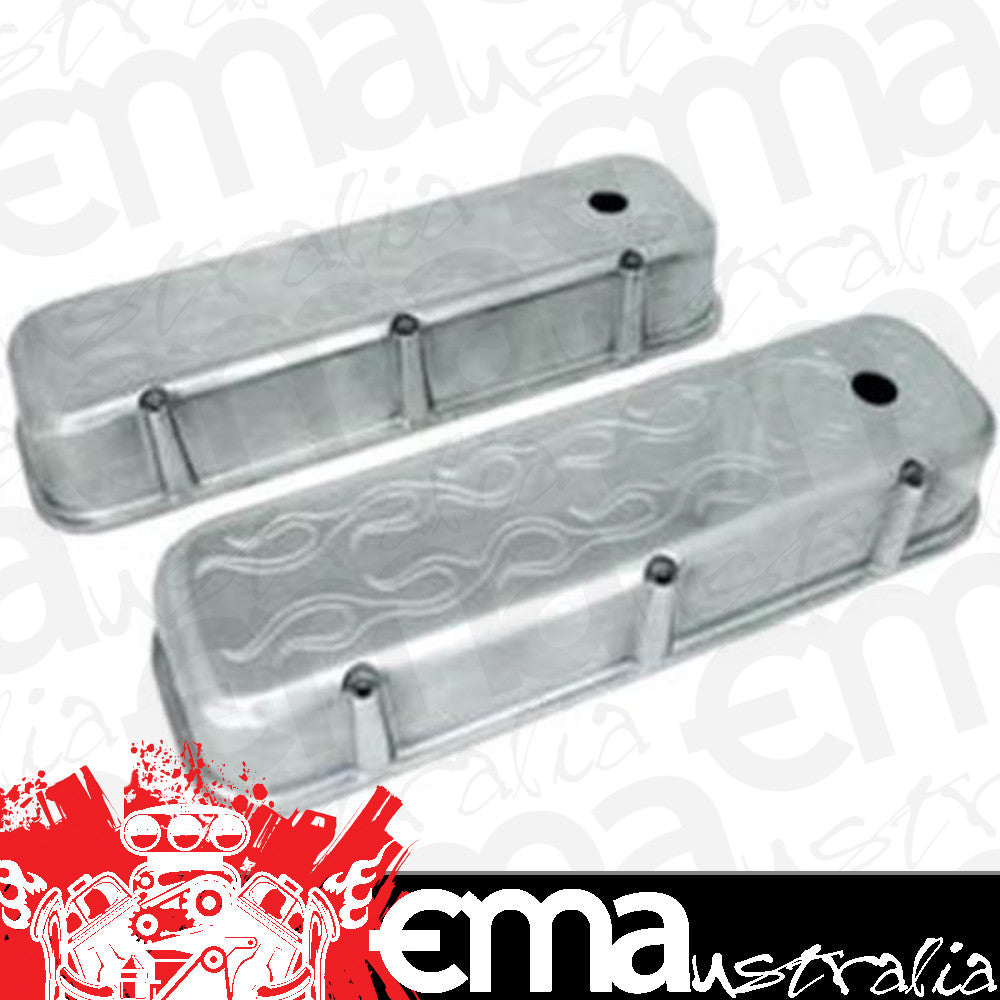 RPC RPCR6330x Chev 65-95 Big Block Flamed w/Hole 3-11/16' Tall Polished Finish Baffled Aluminium Valve Covers