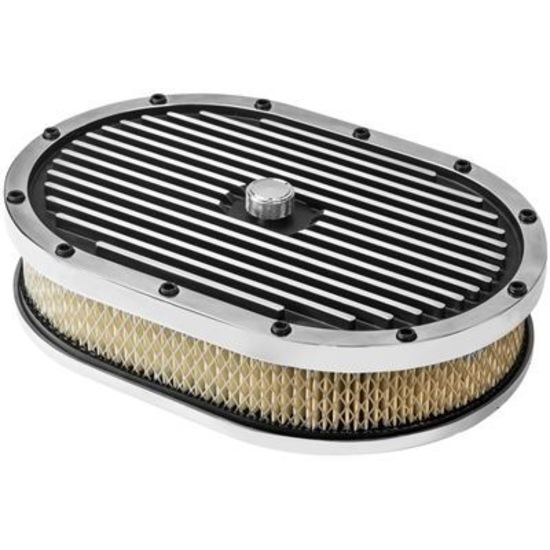 RPC RPCR6712 Oval Aluminium Air Cleaner Set 12' x 2' w/Paper Element Black Powder Coated Finish Finned Top Recessed Base