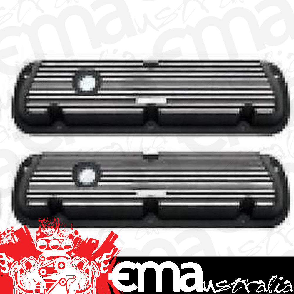 RPC RPCR7632 Nostalgic Finned Alloy Valve Covers Black suit Ford SB 289-351W