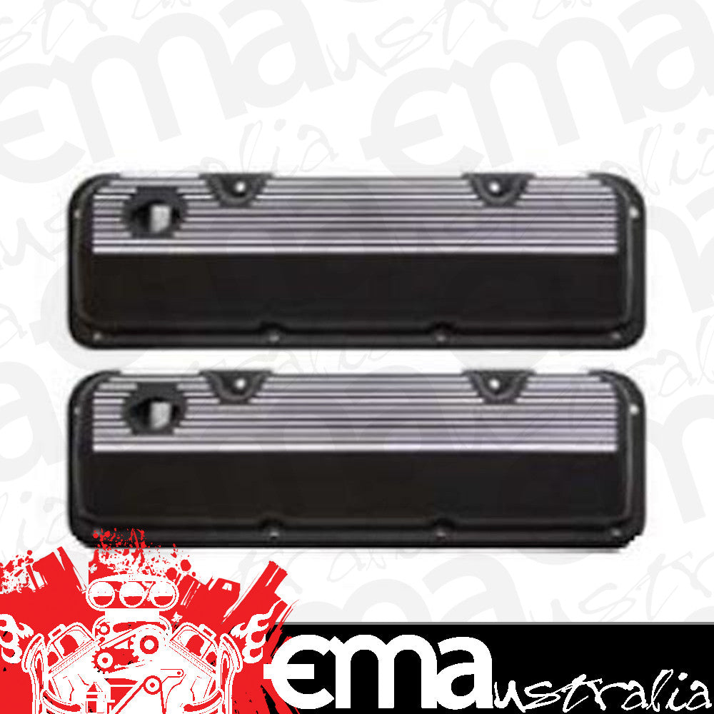 RPC RPCR7639 Nostalgia Alloy Black Finned Valve Covers suit Ford 351C V8