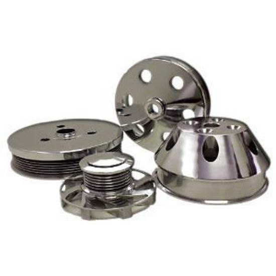 RPC RPCR8700 Chev SB Alloy Serpentine Pulley Set Short Water Pump Satin Finish