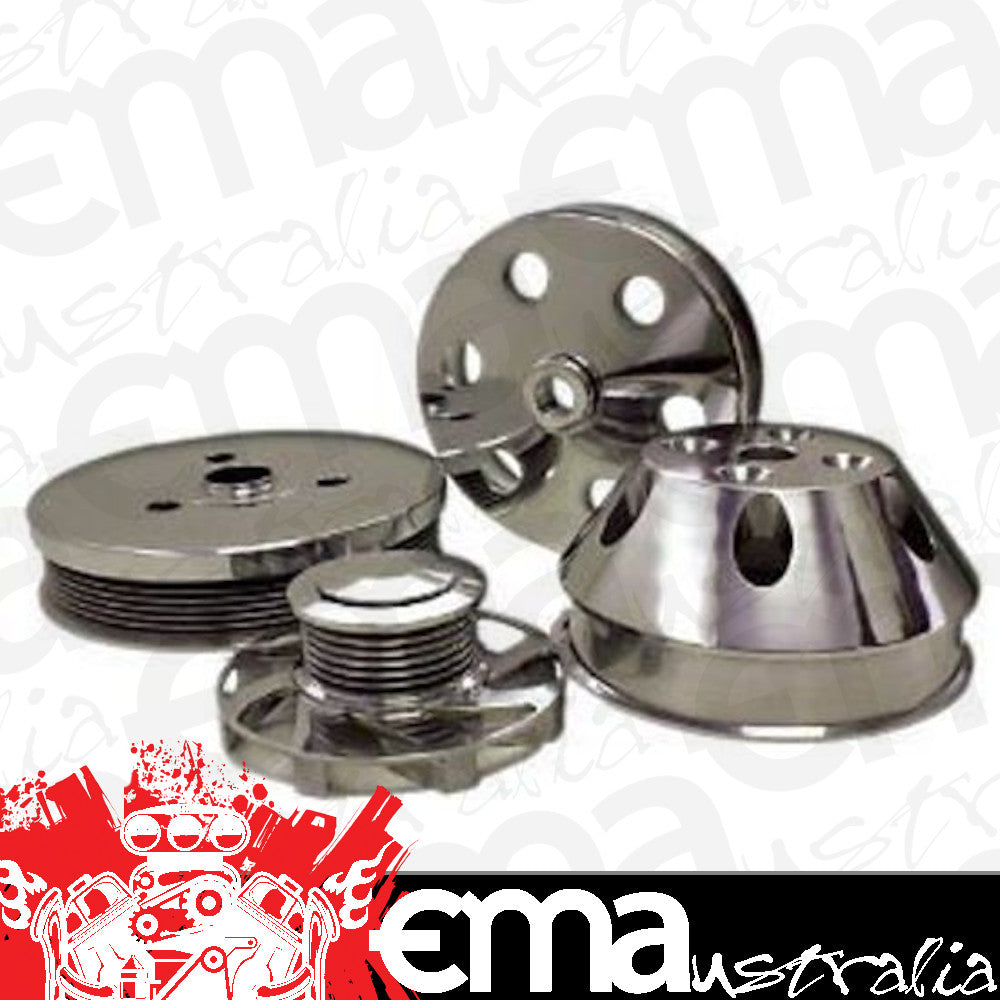 RPC RPCR8700 Chev SB Alloy Serpentine Pulley Set Short Water Pump Satin Finish