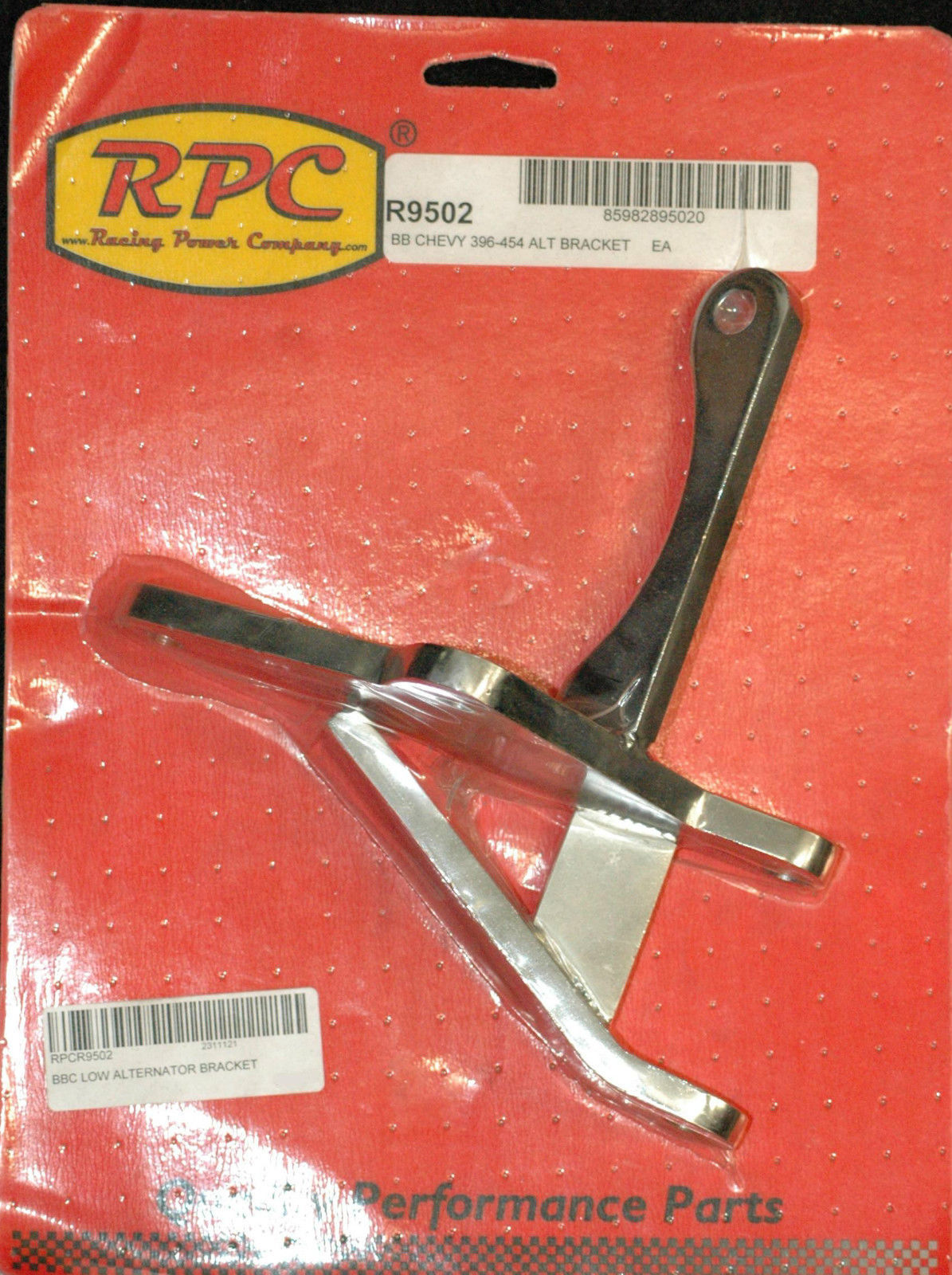 RPC RPCR9502 Chrome Alternator Bracket Chev BB 396-454 1965-'68 Short Water Pump