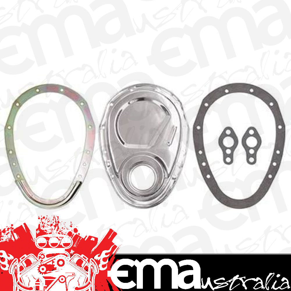 Trans-Dapt TD8909 Trans Dapt Chrome 2 Piece Timing Cover Set suit Chev SB 283-400 V8