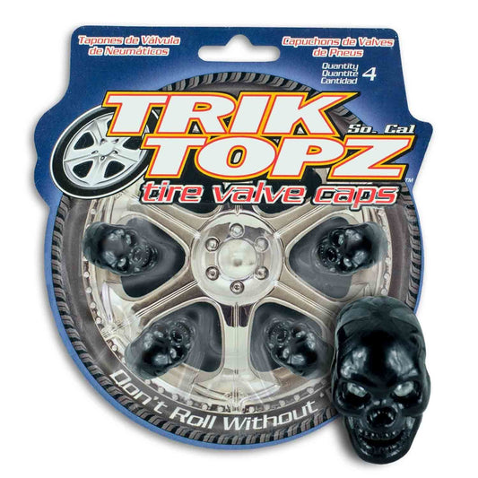 Trik Topz TT8031 Tyre Valve Caps - Black Skull (Set of 4)