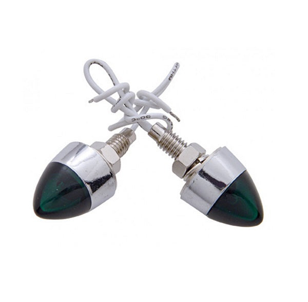 UPI Reproductions UP10870 Chrome Bullet License Plate Fastener w/ Green 12V Light (pair)