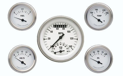 Classic Instruments WH35SLF White Hot 3-3/8" Ultimate & 2-1/8" Fuel, Oil, Temp