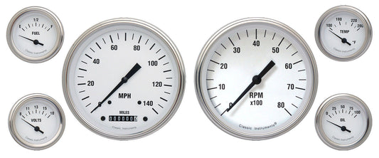 Classic Instruments WH51SLF White Hot 4 - 5/8" Speedo & Tach, 2-1/8" Fuel, Oil,