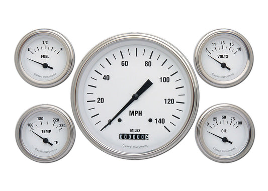 Classic Instruments WH54SLF White Hot 4 - 5/8" Speedo, 2-1/8" Fuel, Oil, Temp, V