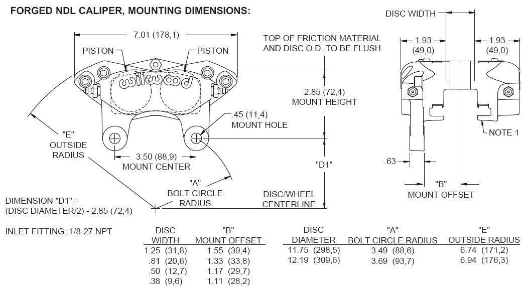 WILWOOD BILLET FNDL LUG MOUNT 4 SPOT CALIPER 12.72"X.38" ROTOR WIL120-11574