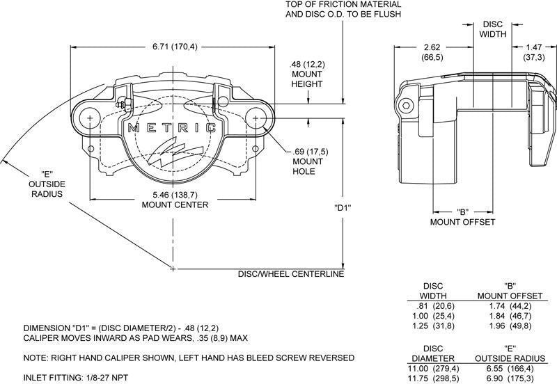 Wilwood 120-7197 GM Metric Series Single Piston Caliper suit 1" x 11.75" Rotor