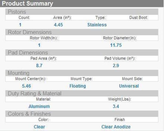 Wilwood 120-7197 GM Metric Series Single Piston Caliper suit 1" x 11.75" Rotor