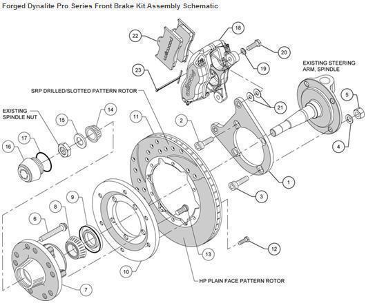 Wilwood 140-11013-DP Dynalite Pro Front Brake Kit Drilled Slotted 4 Spot for Early Ford 1937-47