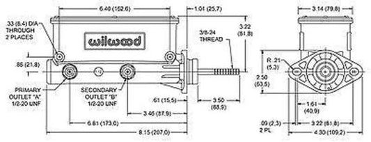 WILWOOD POLISHED TANDEM MASTER CYLINDER 1" BORE INTEGRATED RES. WIL260-8555-P