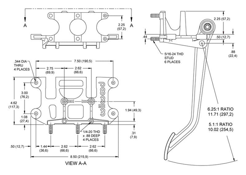 WILWOOD DUAL PEDAL ASSY BRAKE/CLUTCH REVERSE SWING MOUNT WIL340-6451